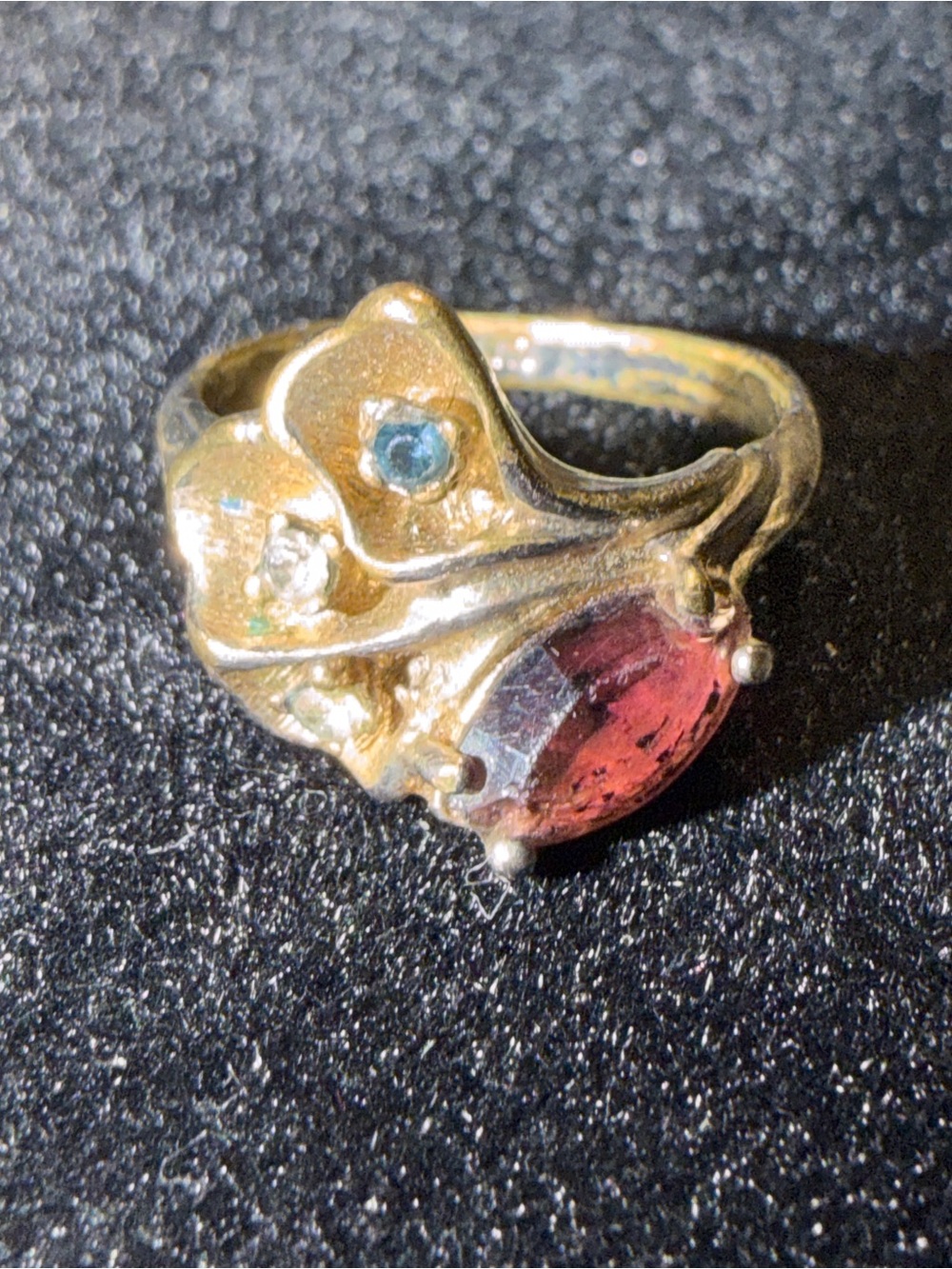 Retro Uncas Manufacturing 14K Gold Electroplate Flower Rhinestone Ring Sz 7